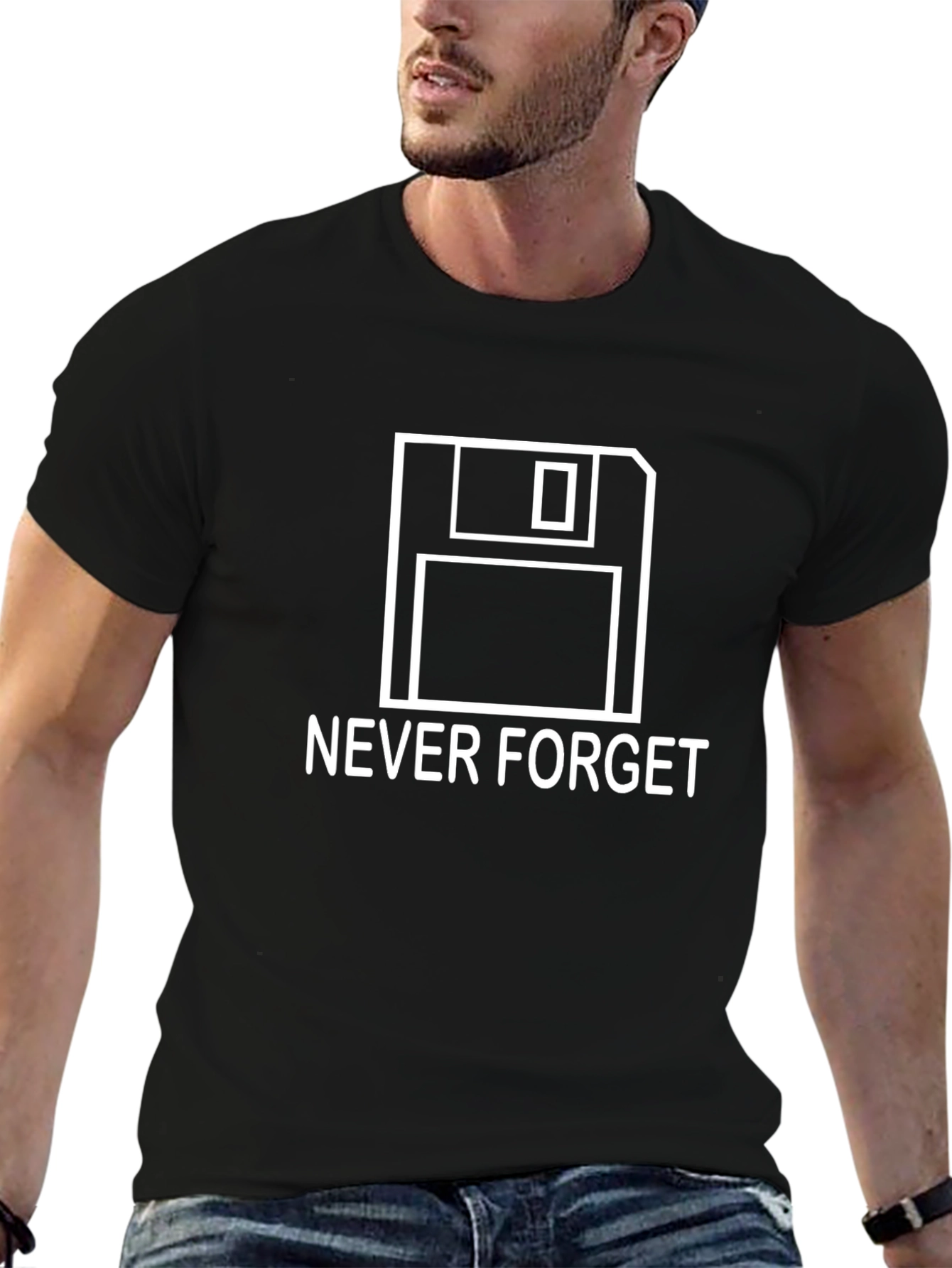 Never Forget Floppy Disk Black T-Shirt