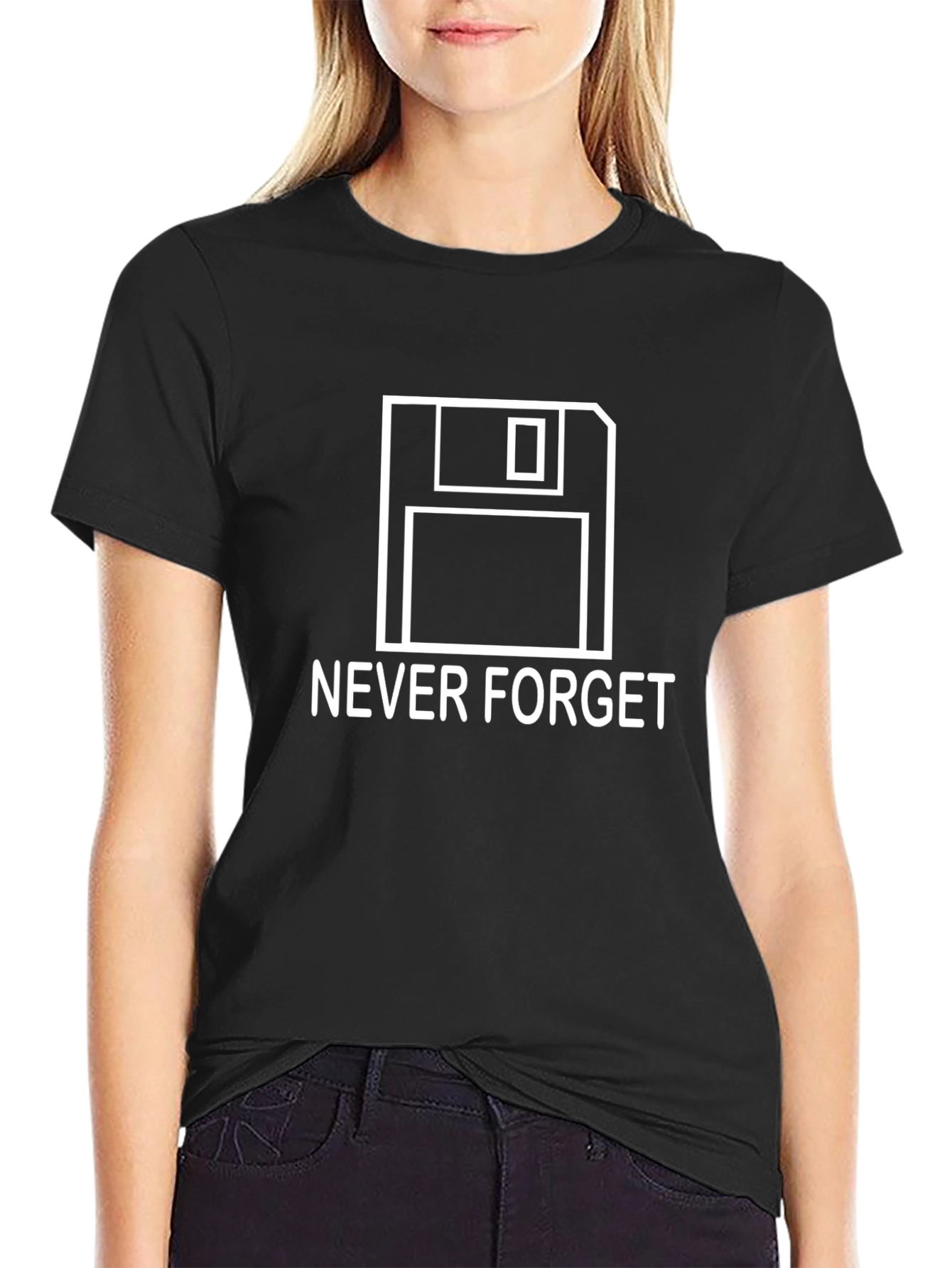 Never Forget Floppy Disk Black T-Shirt