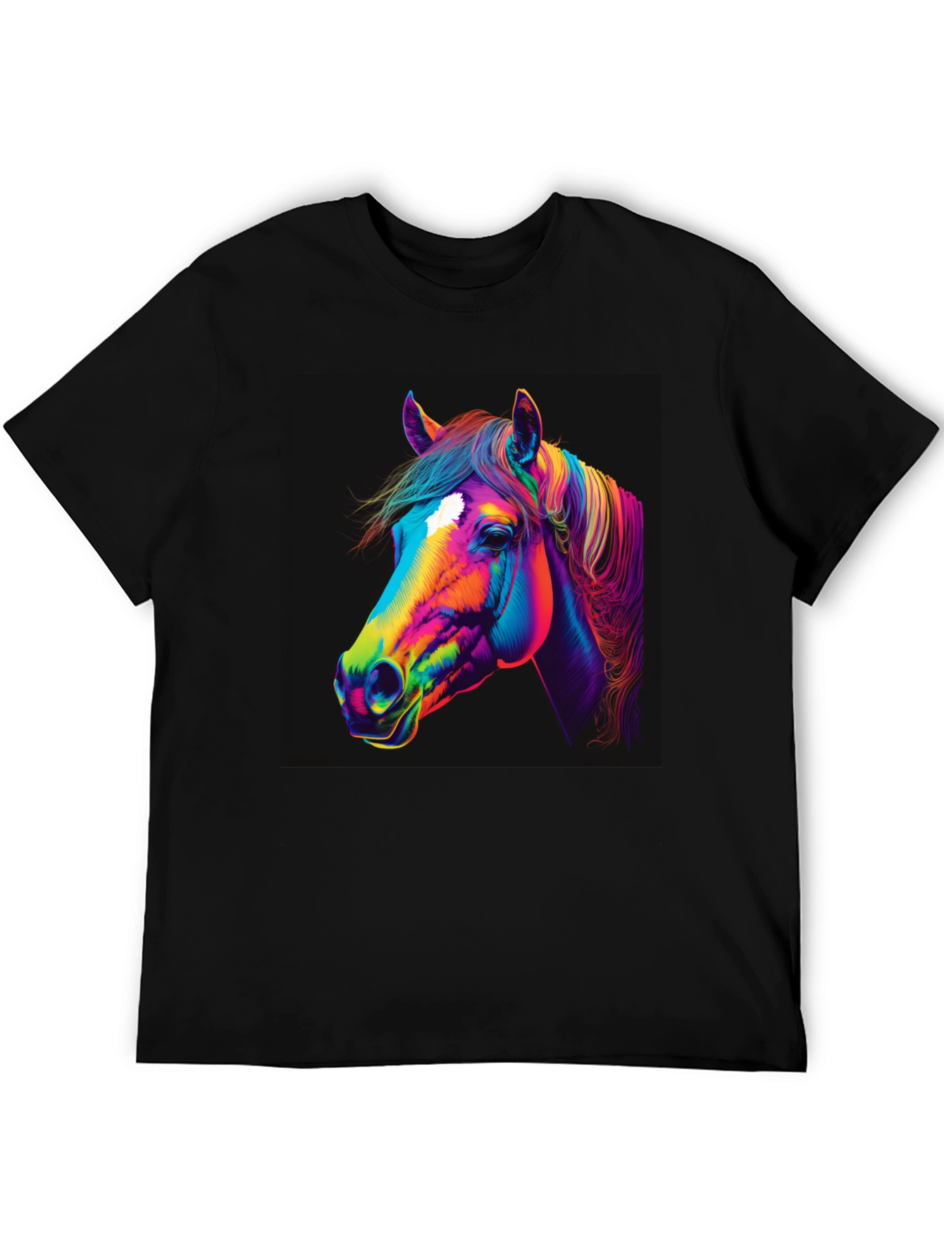 Colorful Horse Graphic Print Black T-Shirt