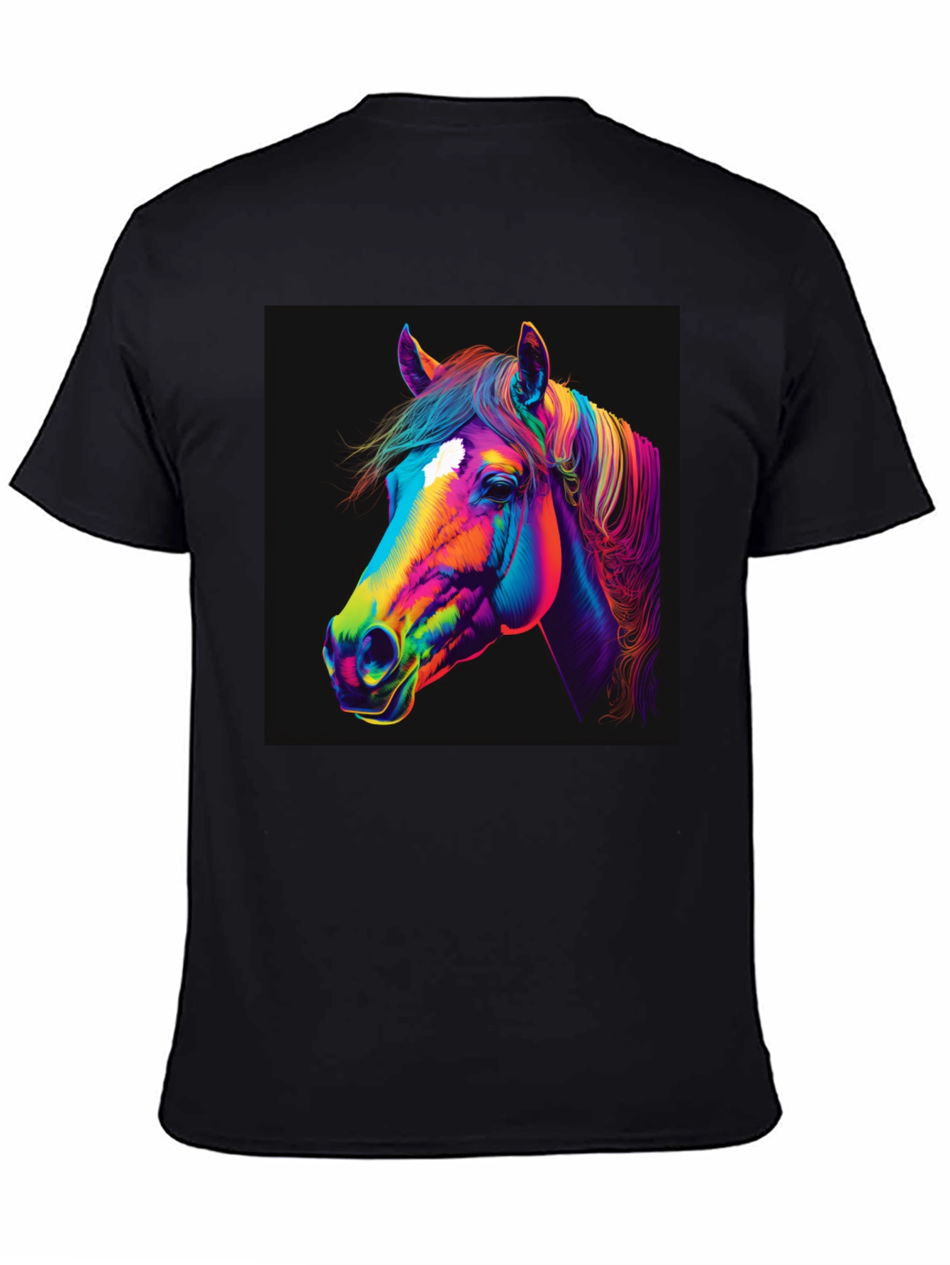 Colorful Horse Graphic Print Black T-Shirt