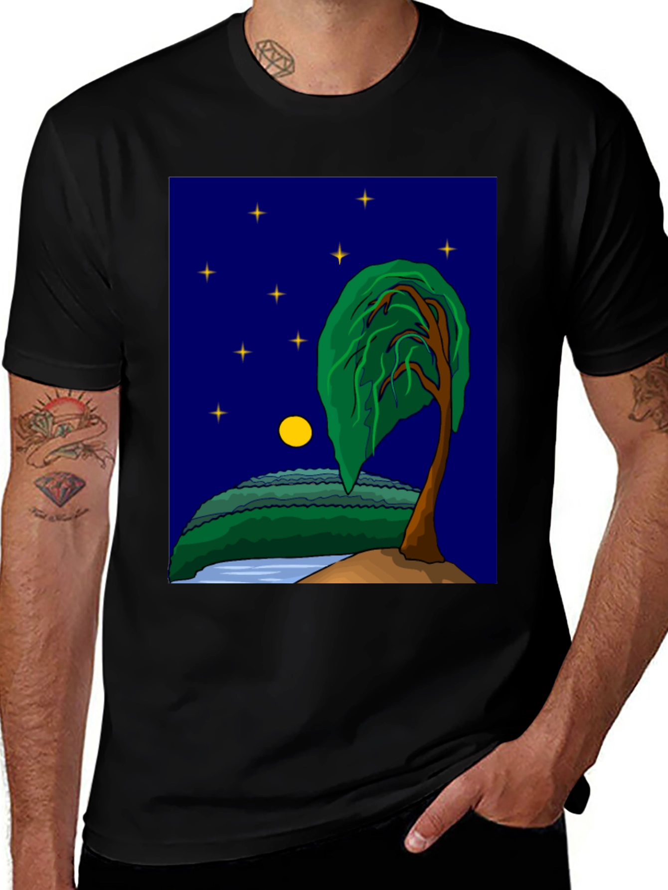 Night Sky Tree Graphic T-Shirt