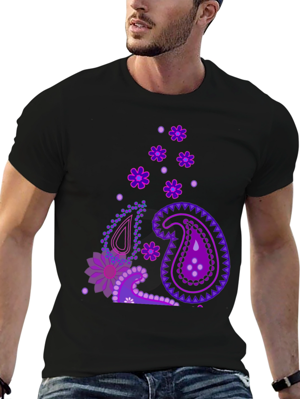 Paisley Pattern Black T-Shirt