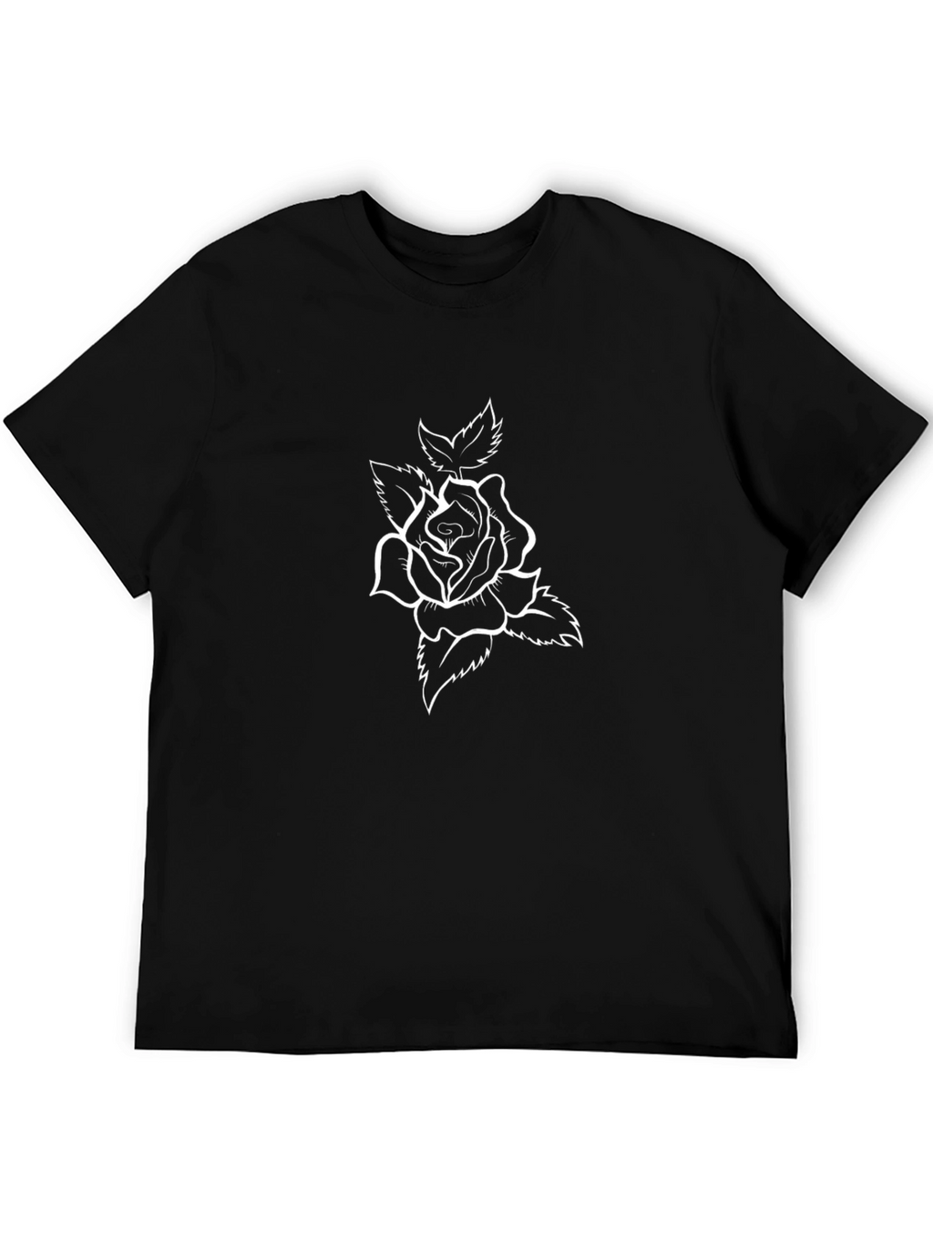 Black Tee with White Rose Graphic