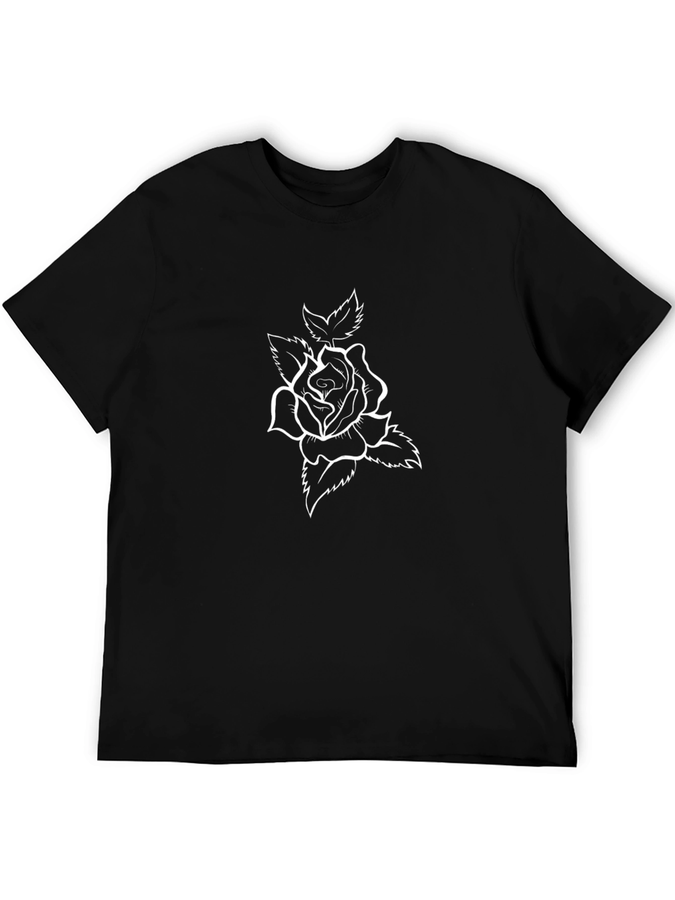 Black Tee with White Rose Graphic