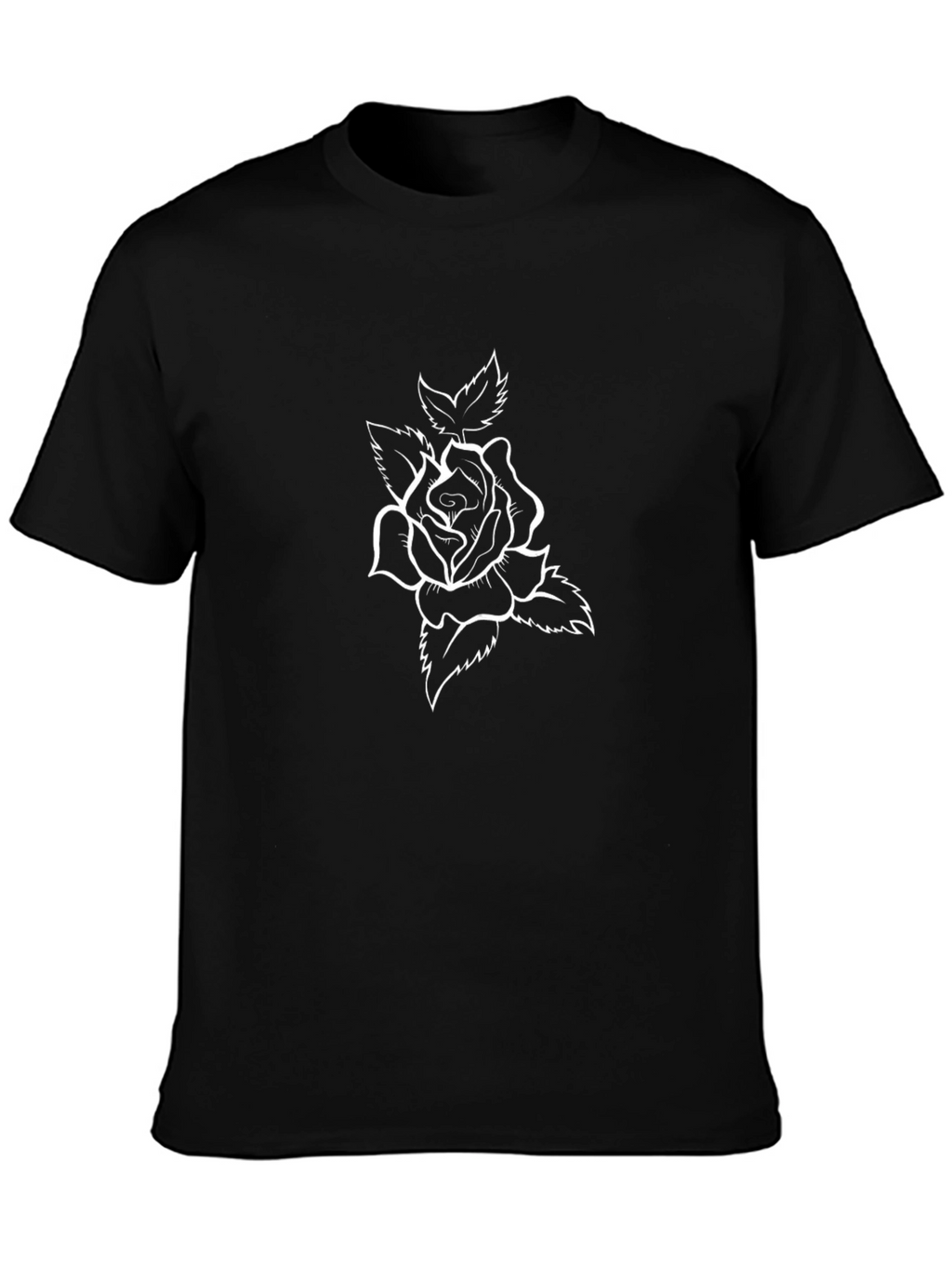 Black Tee with White Rose Graphic