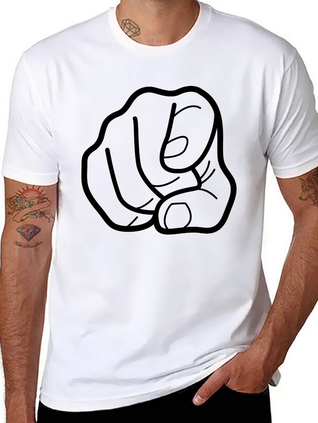 Pointing Finger Graphic Tee - Black Cotton T-Shirt