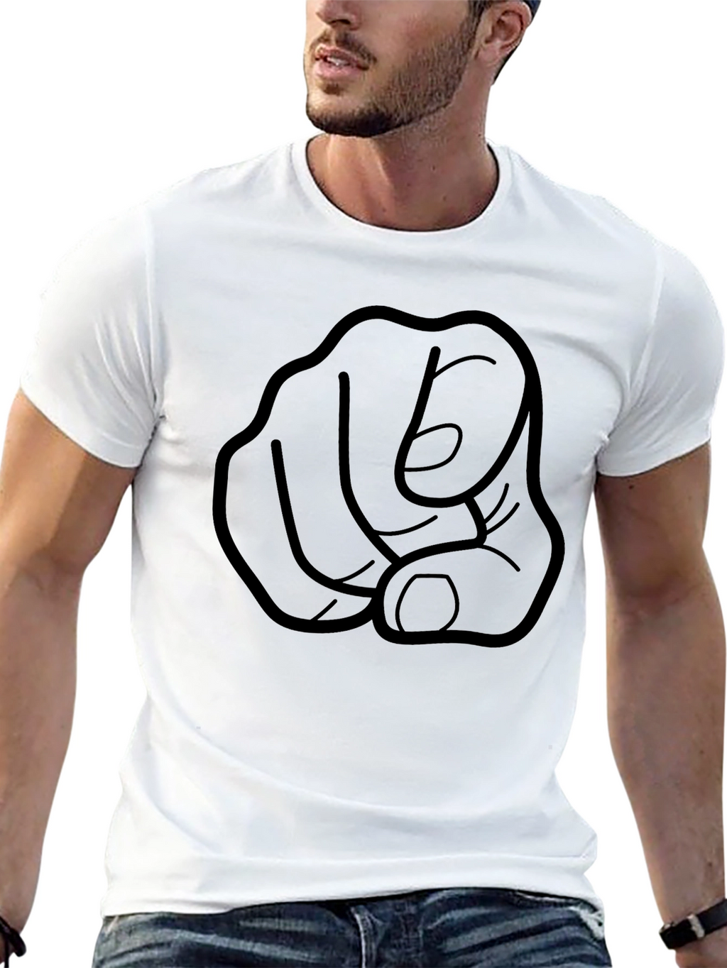 Pointing Finger Graphic Tee - Black Cotton T-Shirt