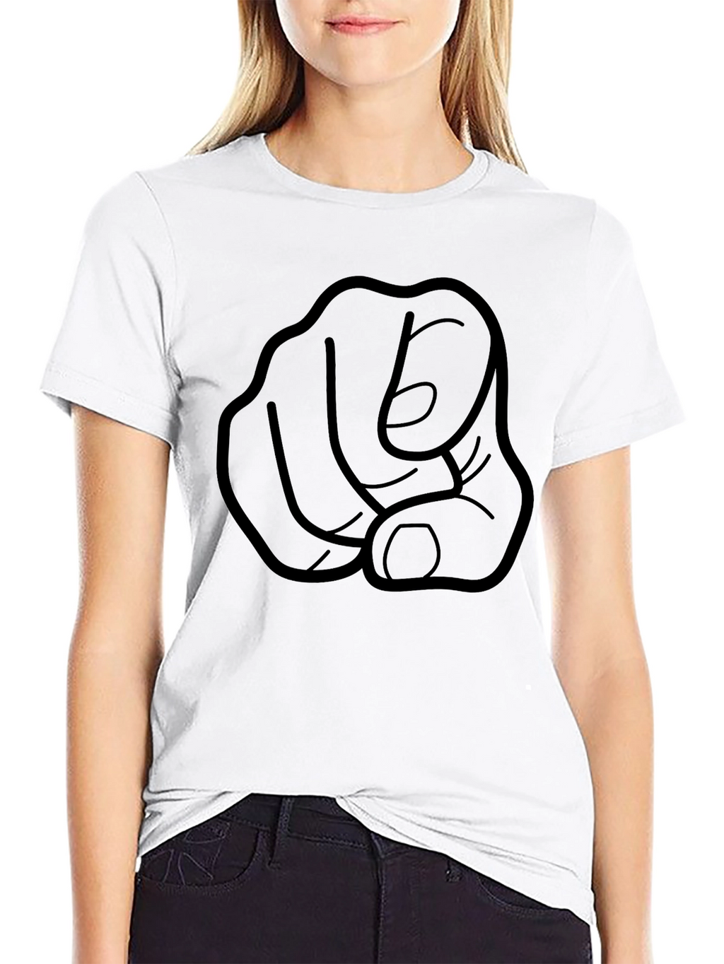 Pointing Finger Graphic Tee - Black Cotton T-Shirt