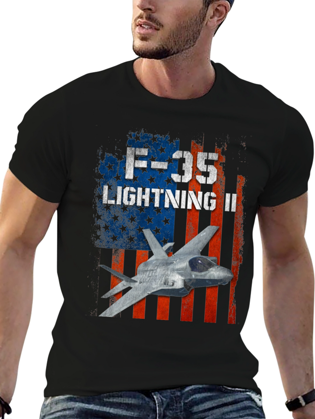 F-35 Lightning II American Flag Graphic T-Shirt