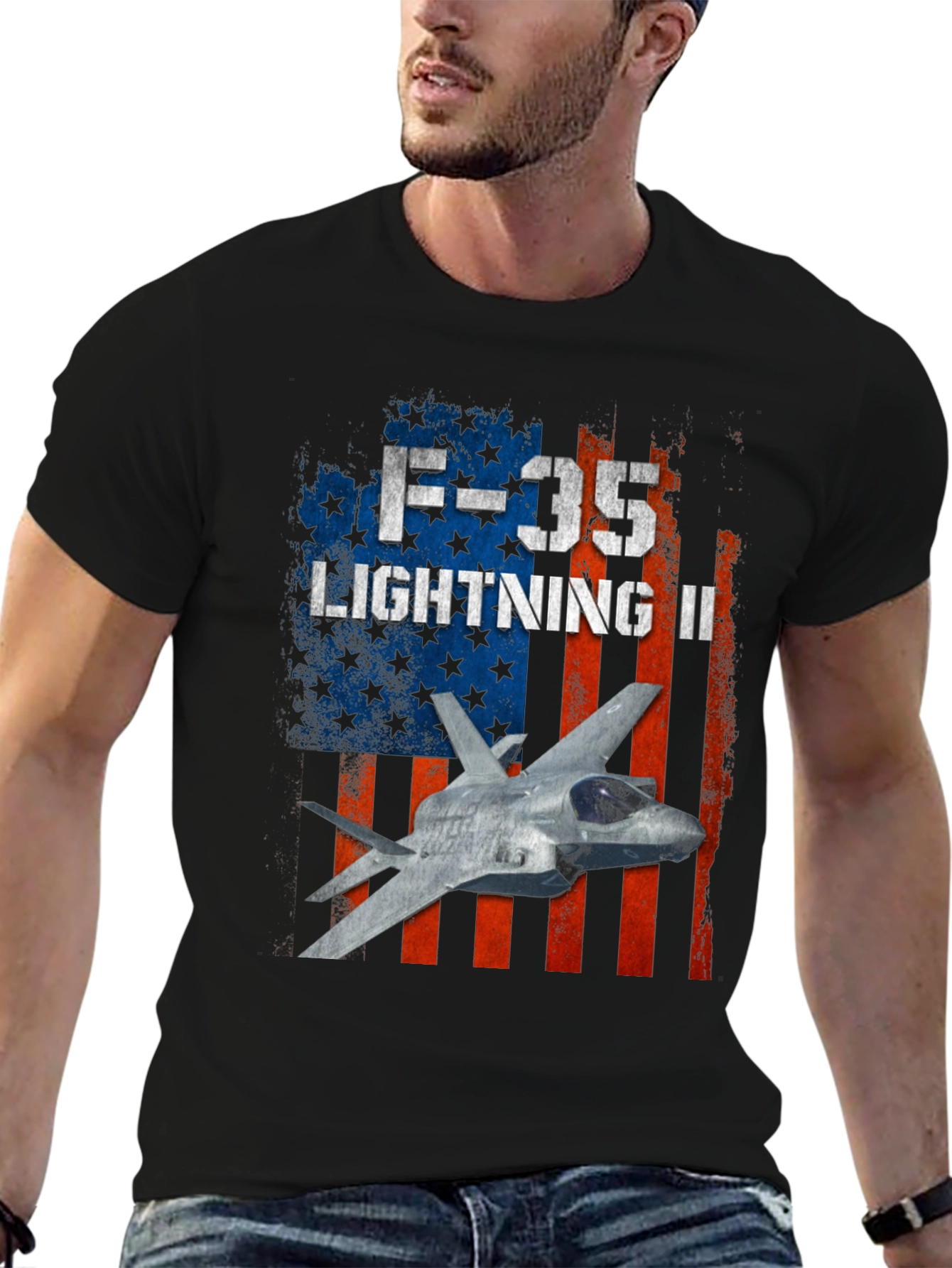 F-35 Lightning II American Flag Graphic T-Shirt