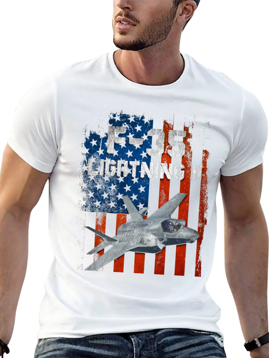 F-35 Lightning II American Flag Graphic T-Shirt