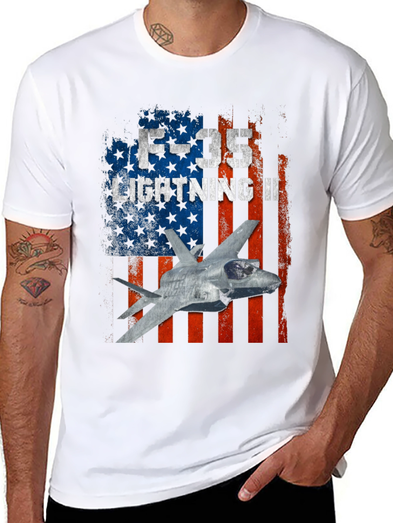 F-35 Lightning II American Flag Graphic T-Shirt