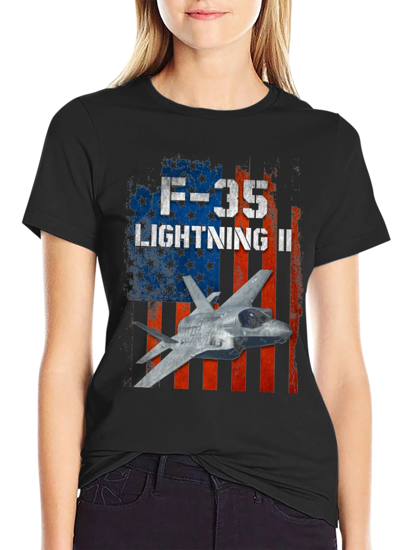 F-35 Lightning II American Flag Graphic T-Shirt