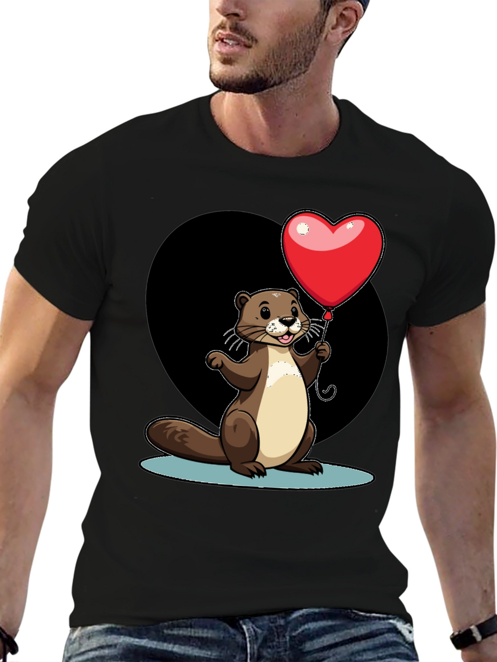 Heart Balloon Otter Graphic Tee - Valentines Day