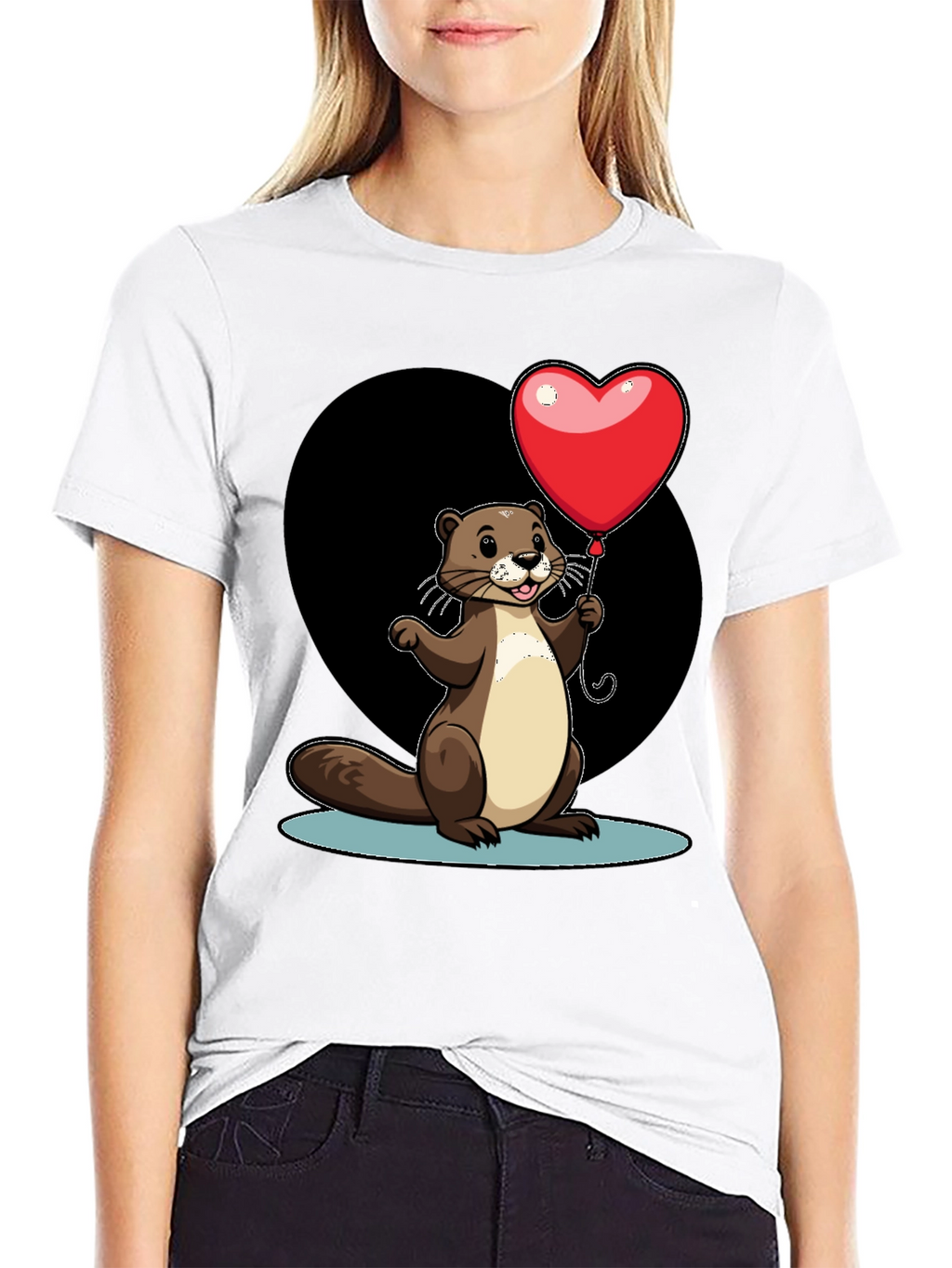 Heart Balloon Otter Graphic Tee - Valentines Day