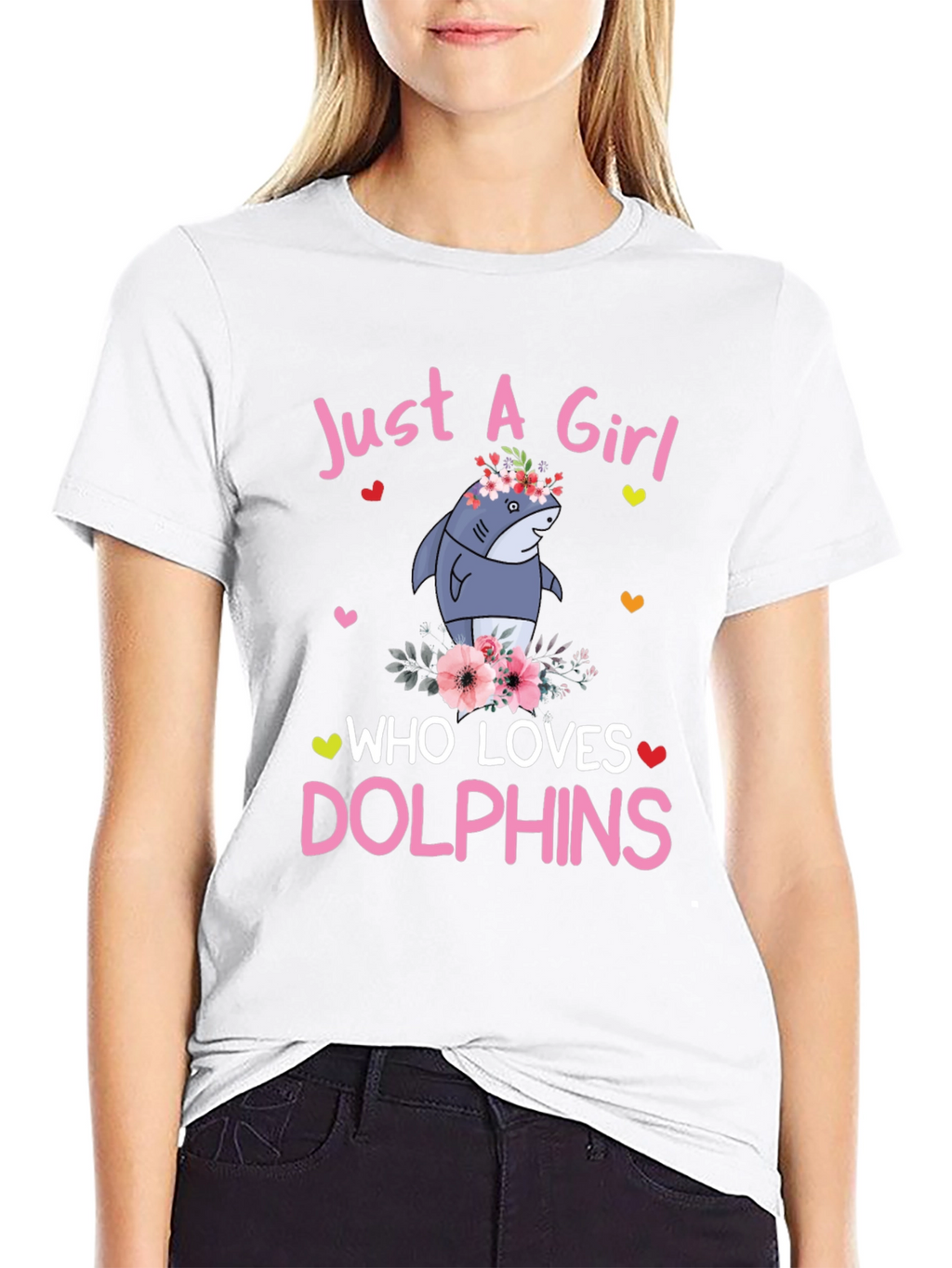 Girl Who Loves Dolphins T-Shirt - Cute Shark Graphic