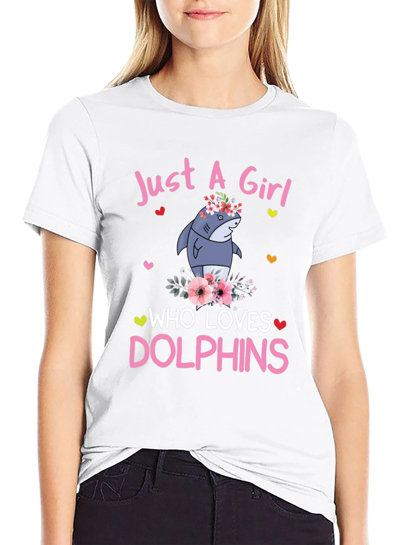 Girl Who Loves Dolphins T-Shirt - Cute Shark Graphic