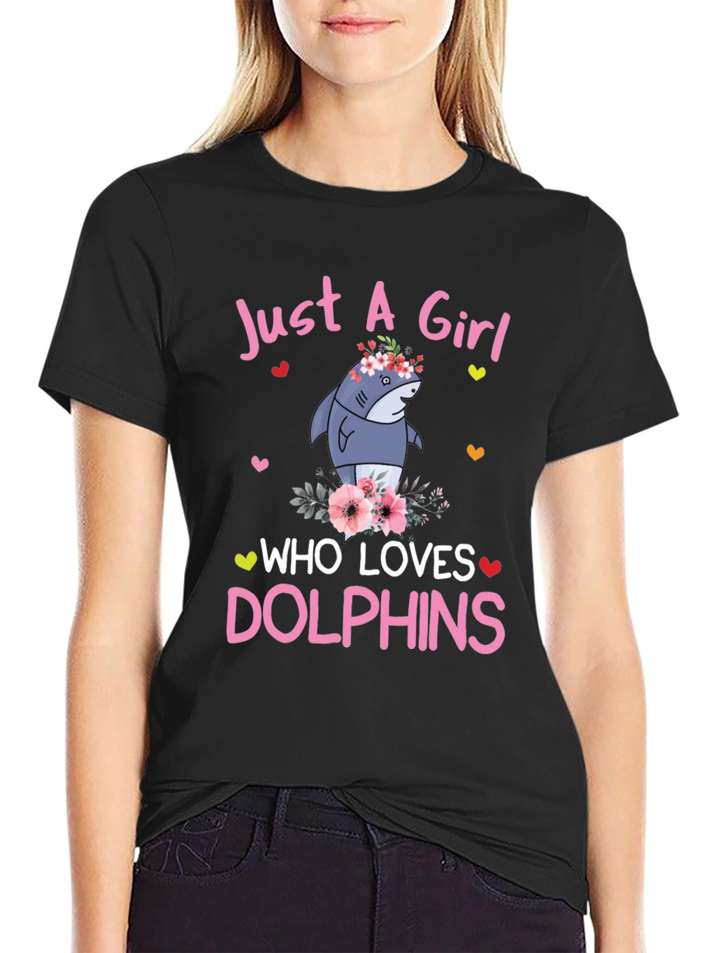 Girl Who Loves Dolphins T-Shirt - Cute Shark Graphic