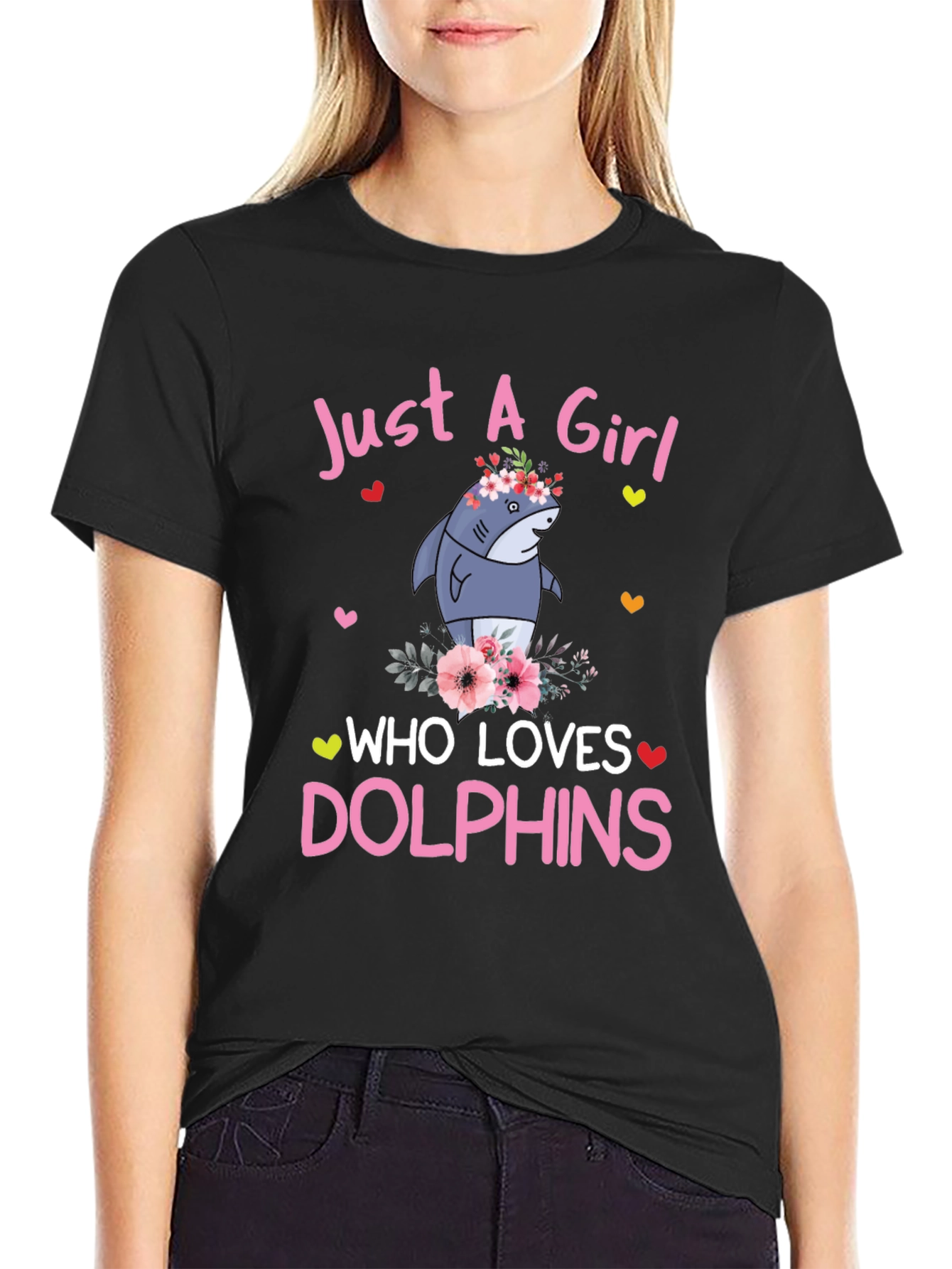 Girl Who Loves Dolphins T-Shirt - Cute Shark Graphic