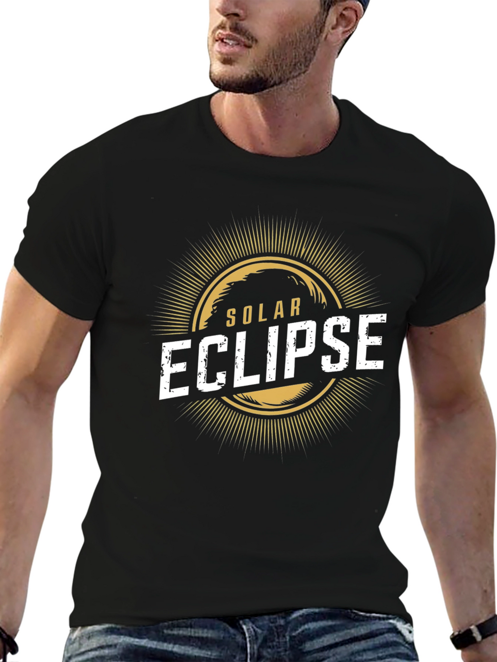 Solar Eclipse Graphic Print Black T-Shirt