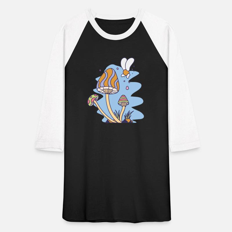 A mushroom with a bee flying over it Unisex shirts