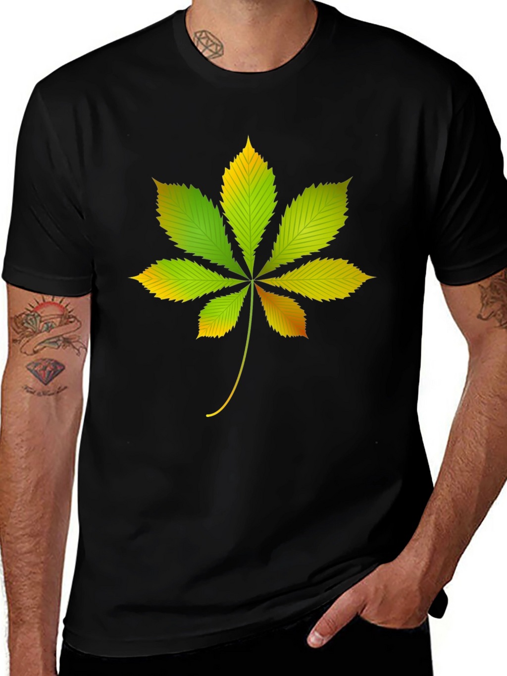 Leaf Print Black T-Shirt - Stylish Graphic Tee