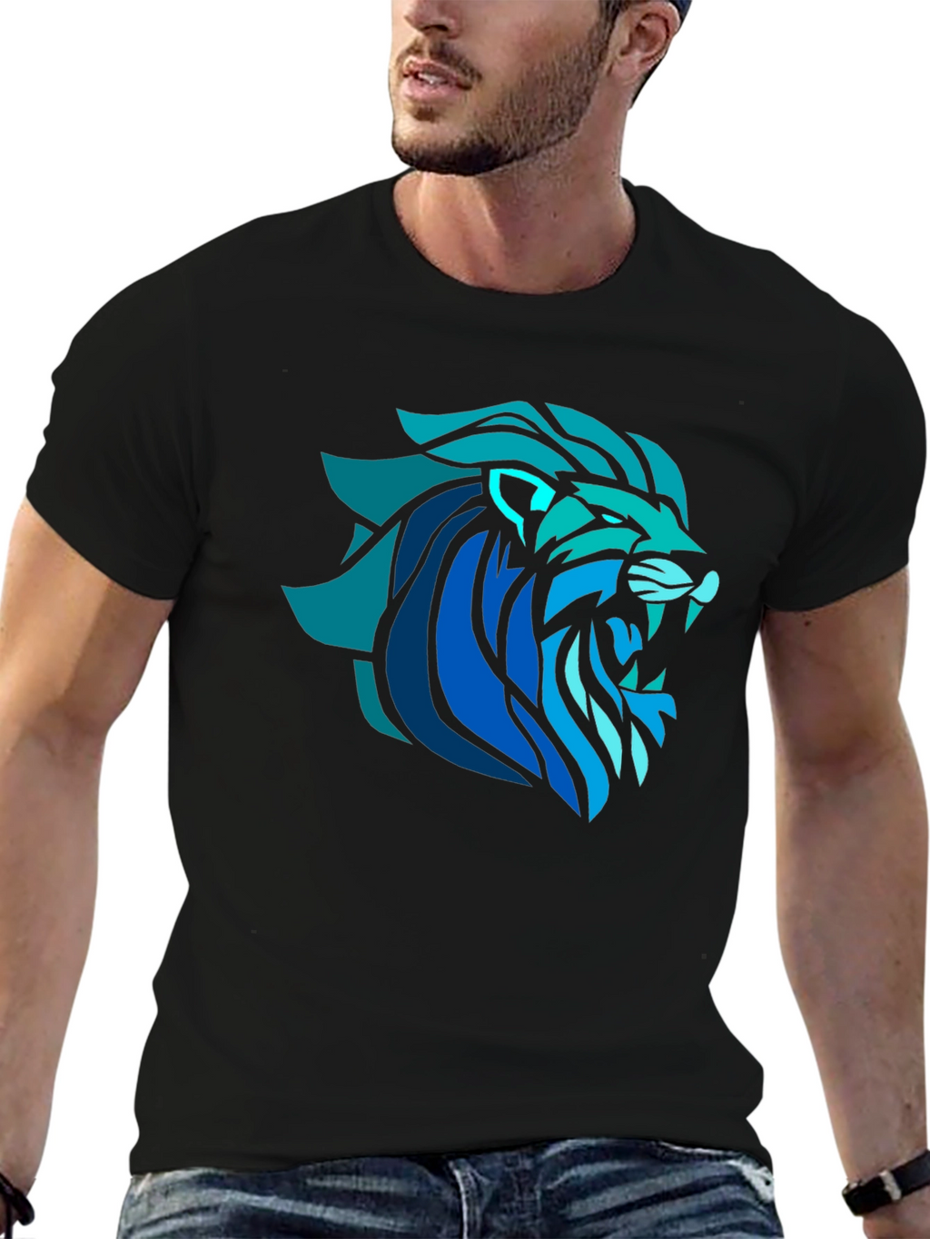 Lion Graphic Tee - Cool Blue Design