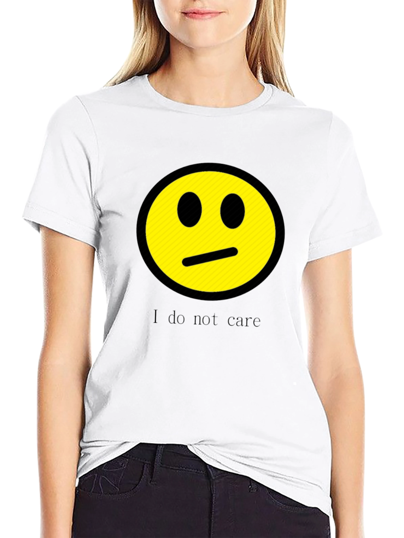 I Do Not Care Graphic Print Crew Neck Tee