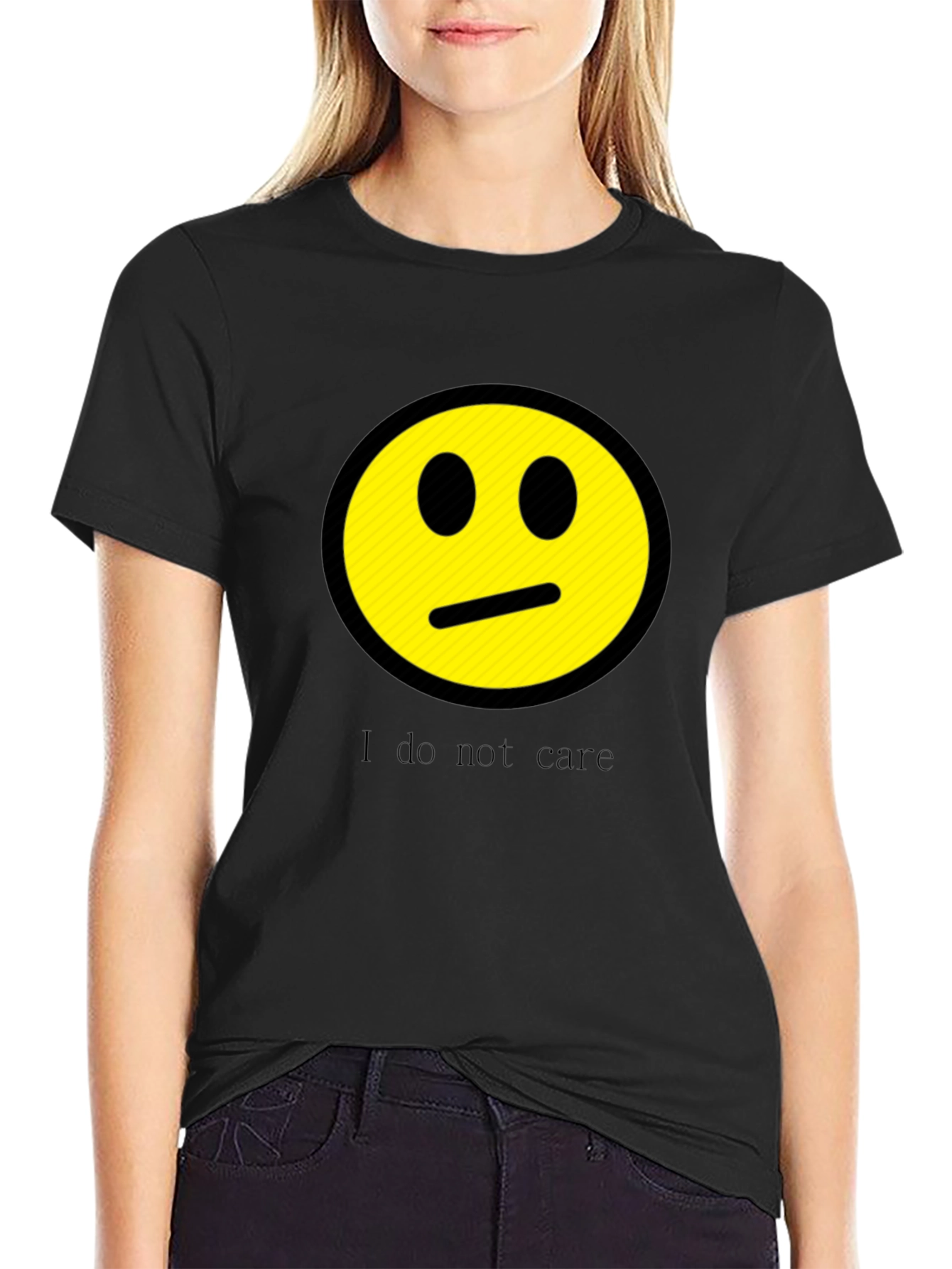 I Do Not Care Graphic Print Crew Neck Tee