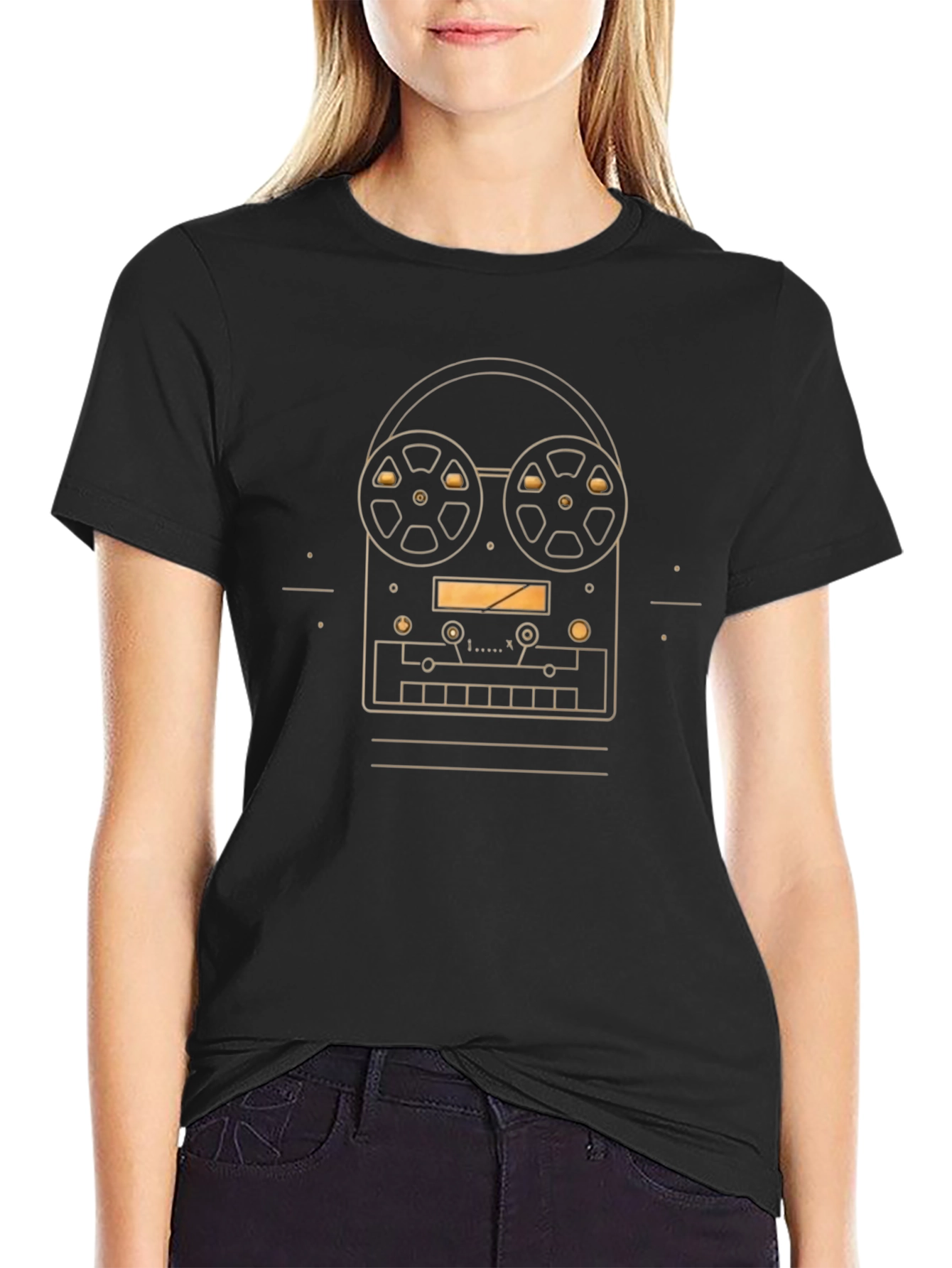 Retro Reel-to-Reel Tape Recorder Graphic Tee - Black