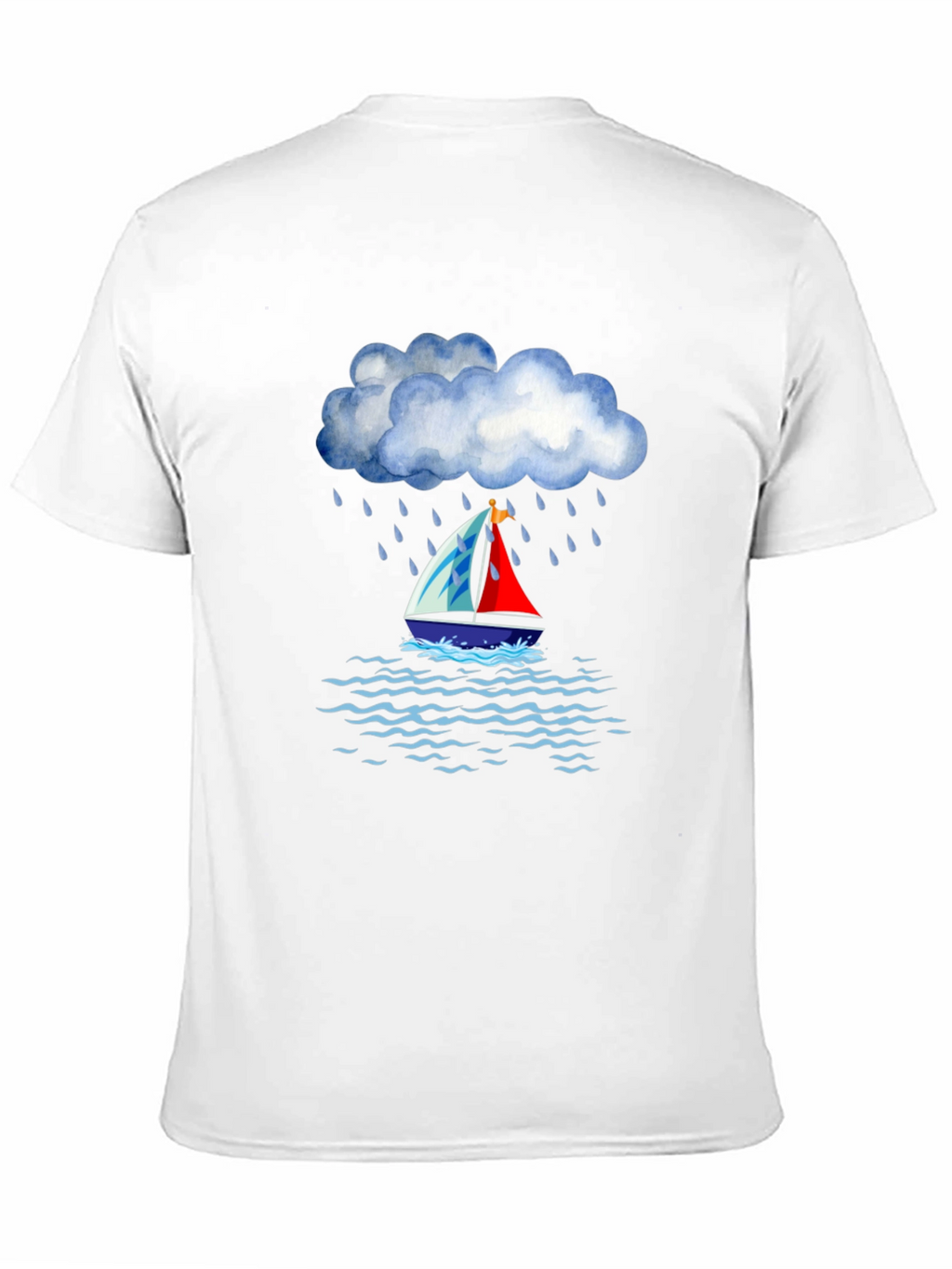 Rainy Day Sailboat Graphic Tee - Black Cotton T-Shirt