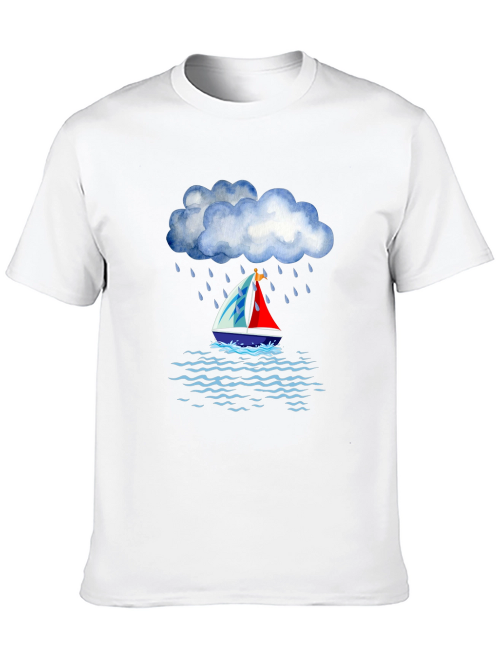 Rainy Day Sailboat Graphic Tee - Black Cotton T-Shirt