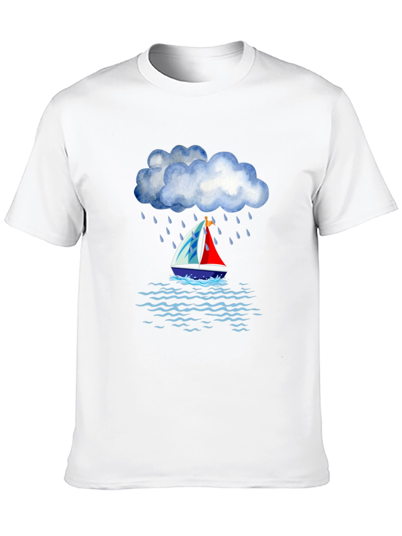 Rainy Day Sailboat Graphic Tee - Black Cotton T-Shirt