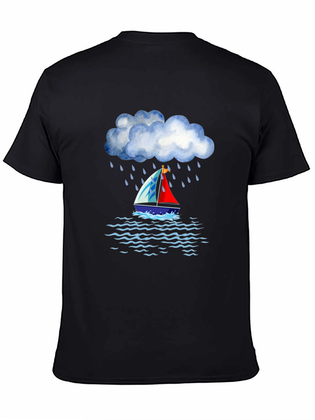 Rainy Day Sailboat Graphic Tee - Black Cotton T-Shirt
