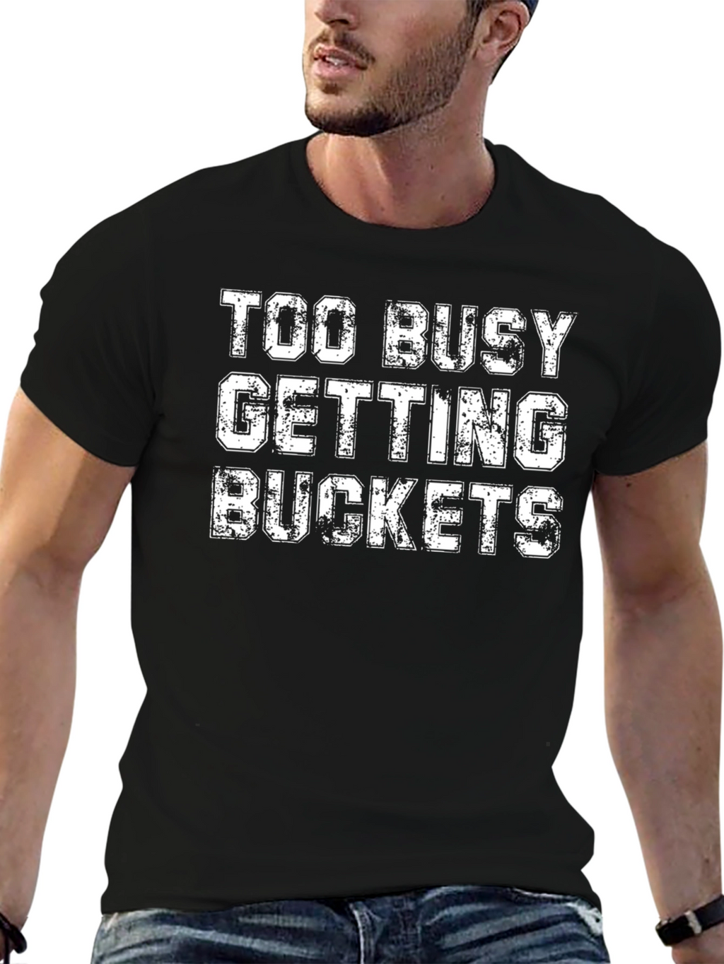 Too Busy Getting Buckets Black Graphic Tee