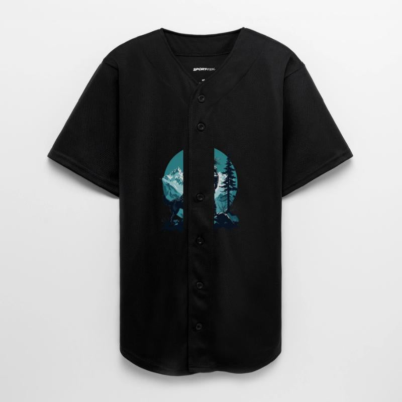 Adventurous Hiker With Dog Against Teal Mountain