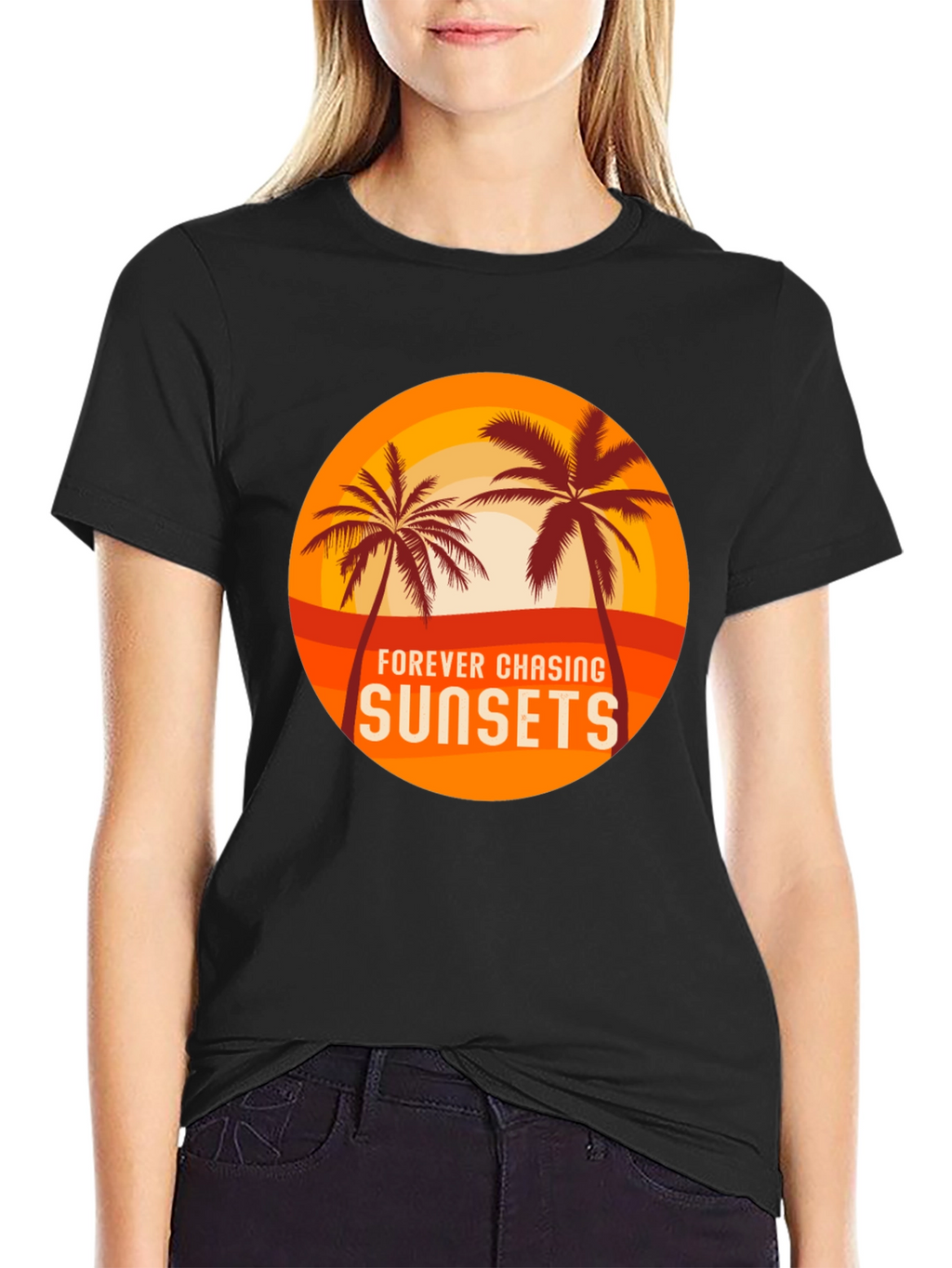Sunset Chasing Black Tee - Tropical Vibes