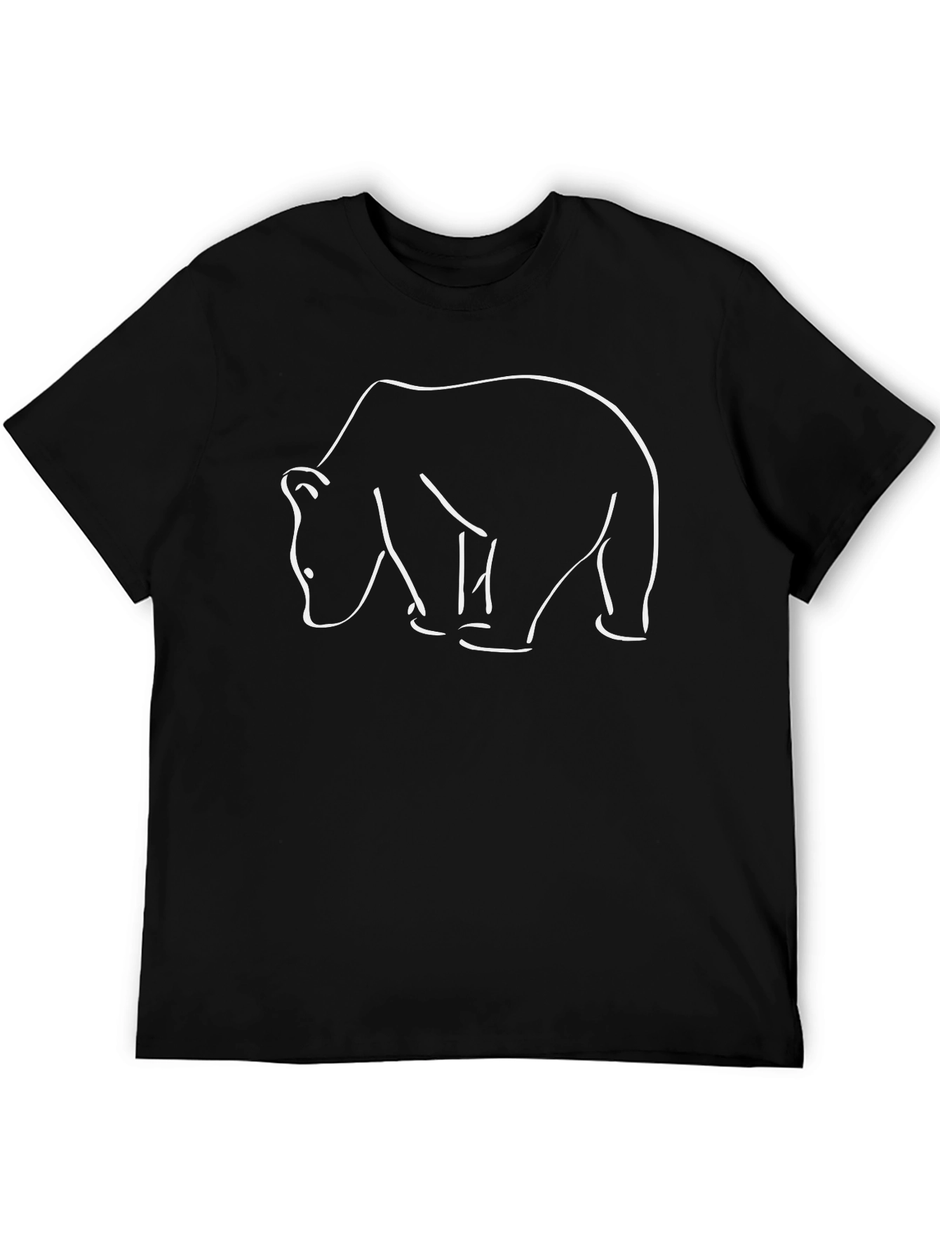 Minimalist Bear Outline T-Shirt - Black Cotton Tee