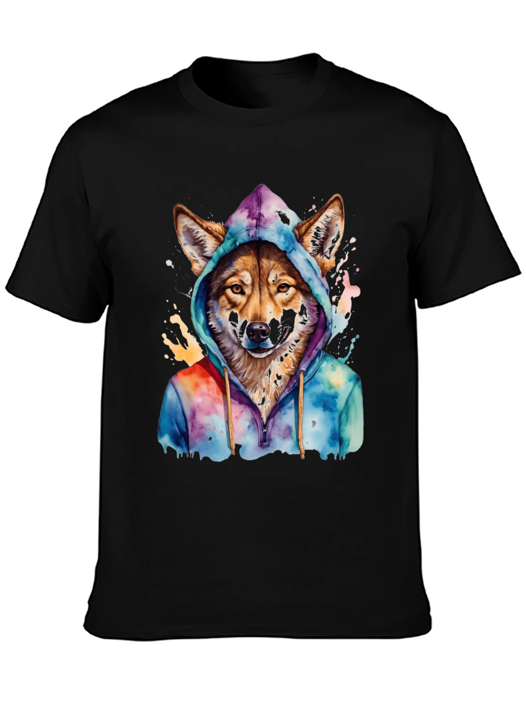 Wolf in Hoodie Graphic T-Shirt