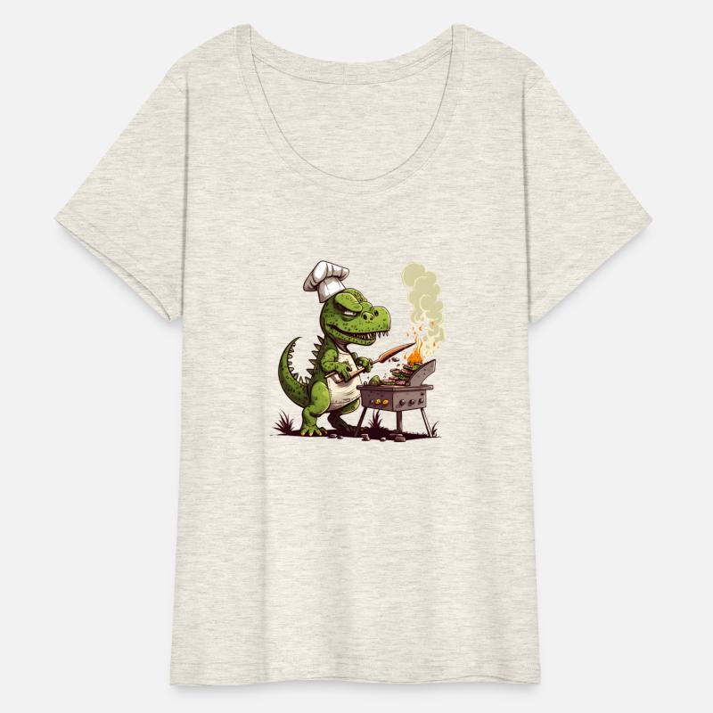 Baby Dinosaur Using A Charcoal Grill Cooking Meat