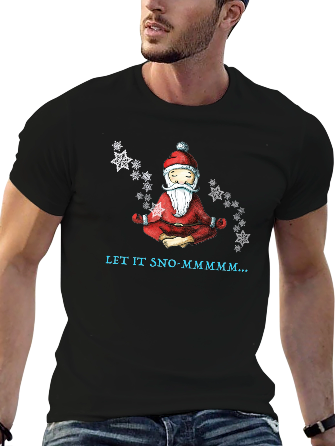 Zen Santa Let It Sno-Mmmm... Black T-Shirt