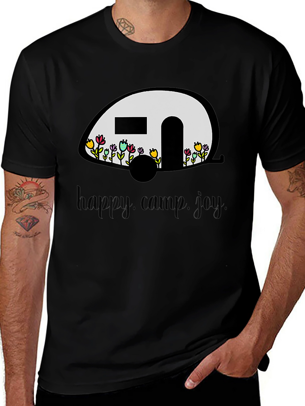 Happy Camper Graphic T-Shirt - Black