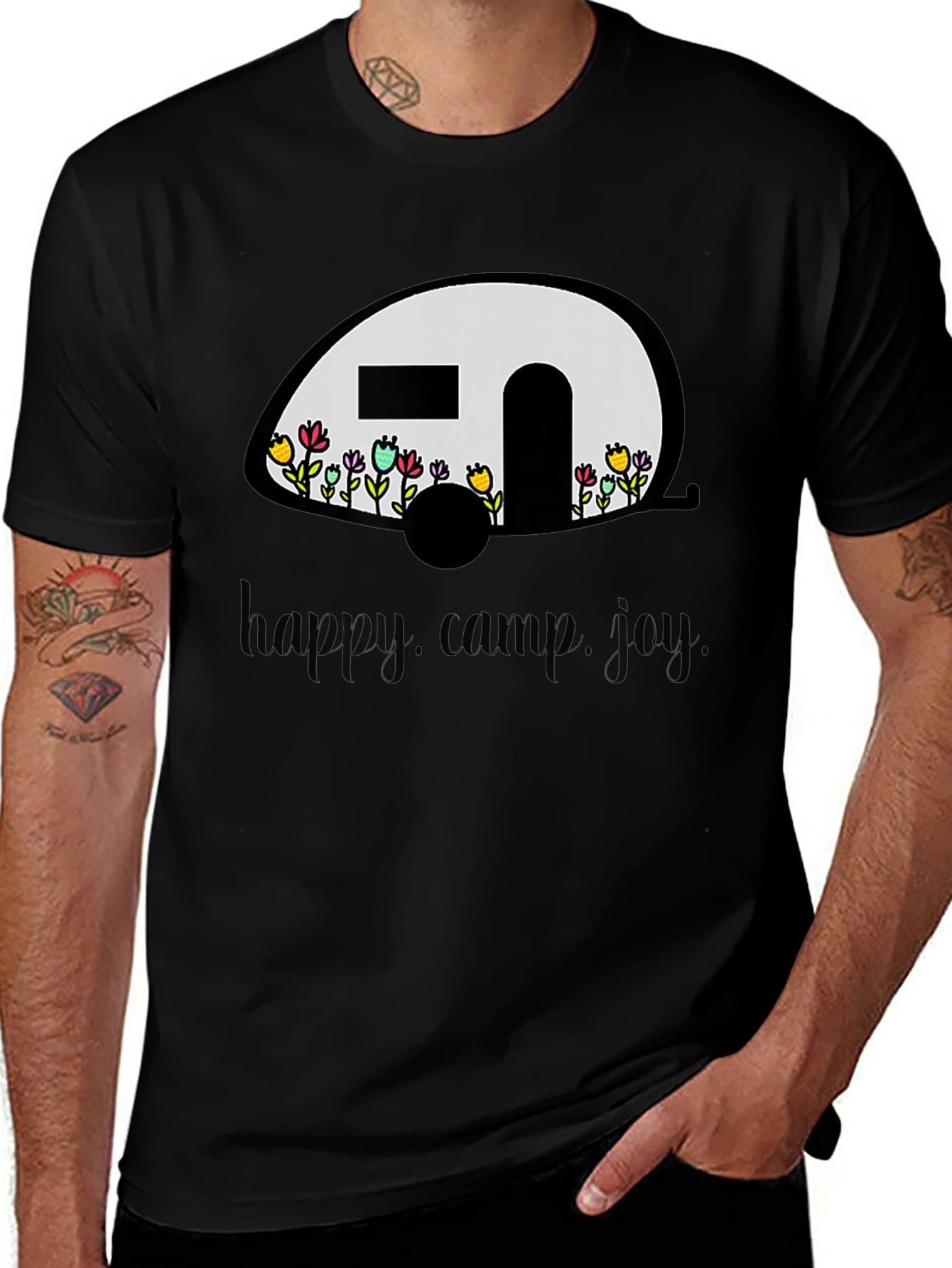 Happy Camper Graphic T-Shirt - Black