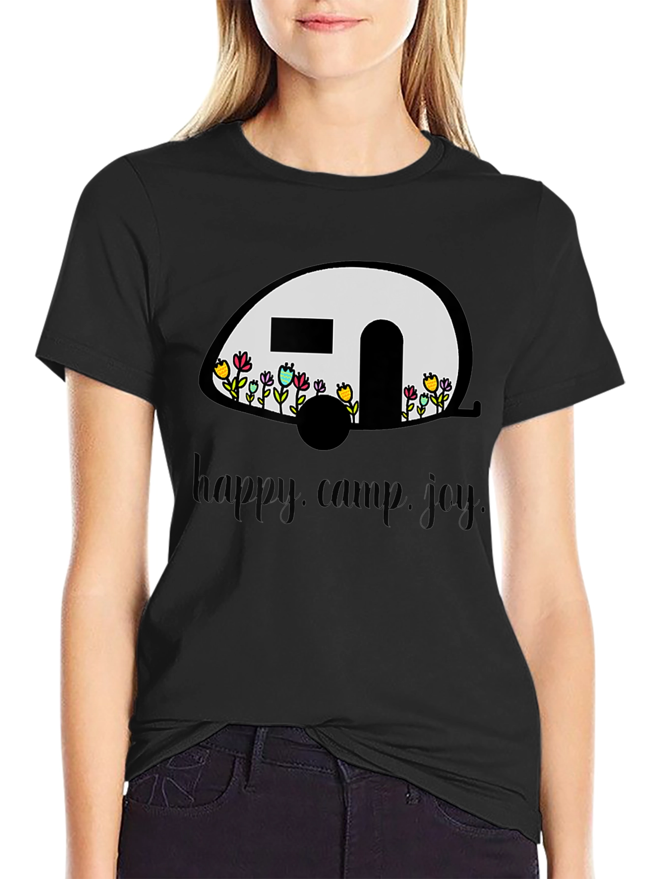 Happy Camper Graphic T-Shirt - Black