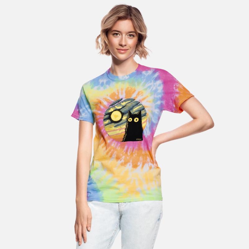 Black Cat Under Starry Sky with Full Moon