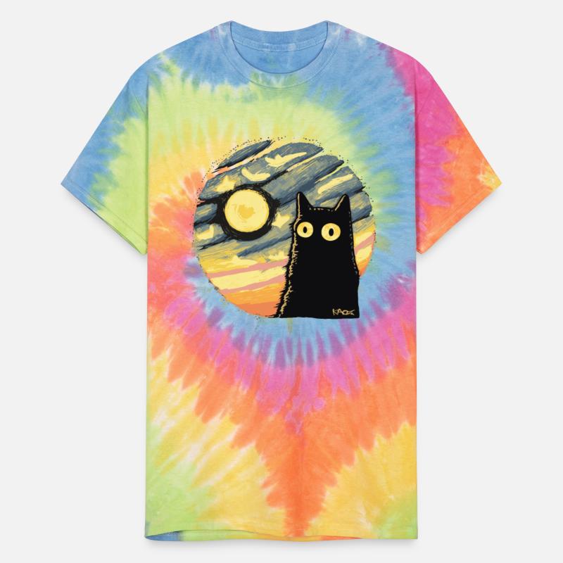 Black Cat Under Starry Sky with Full Moon