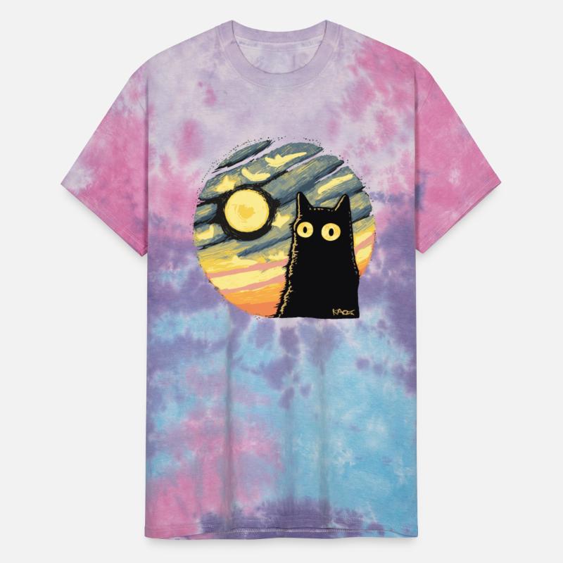 Black Cat Under Starry Sky with Full Moon