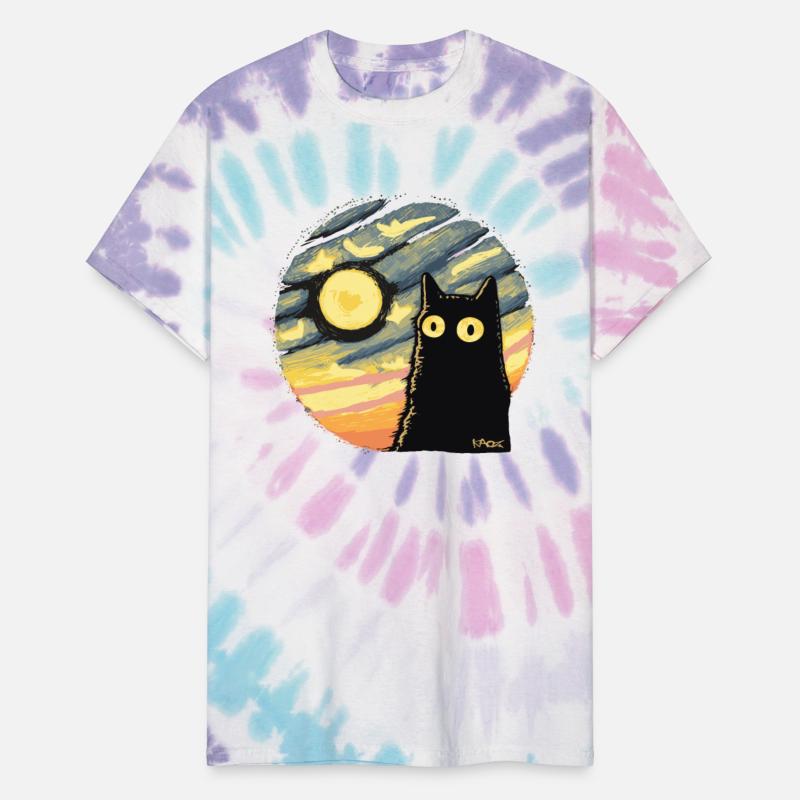 Black Cat Under Starry Sky with Full Moon