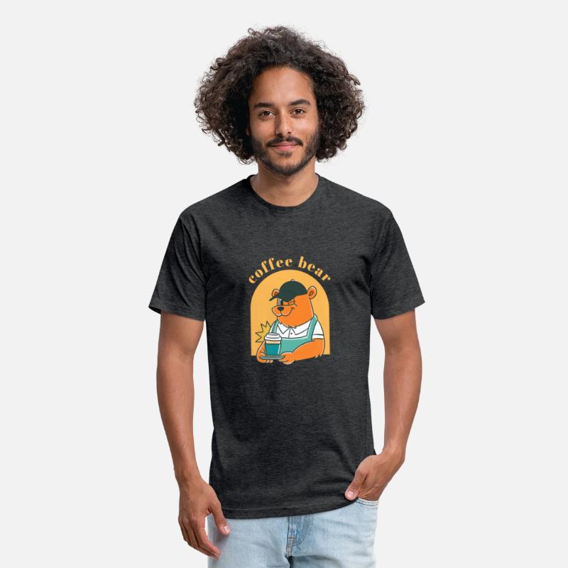 Black Yellow Illustrated Bear And Coffee T Shirt