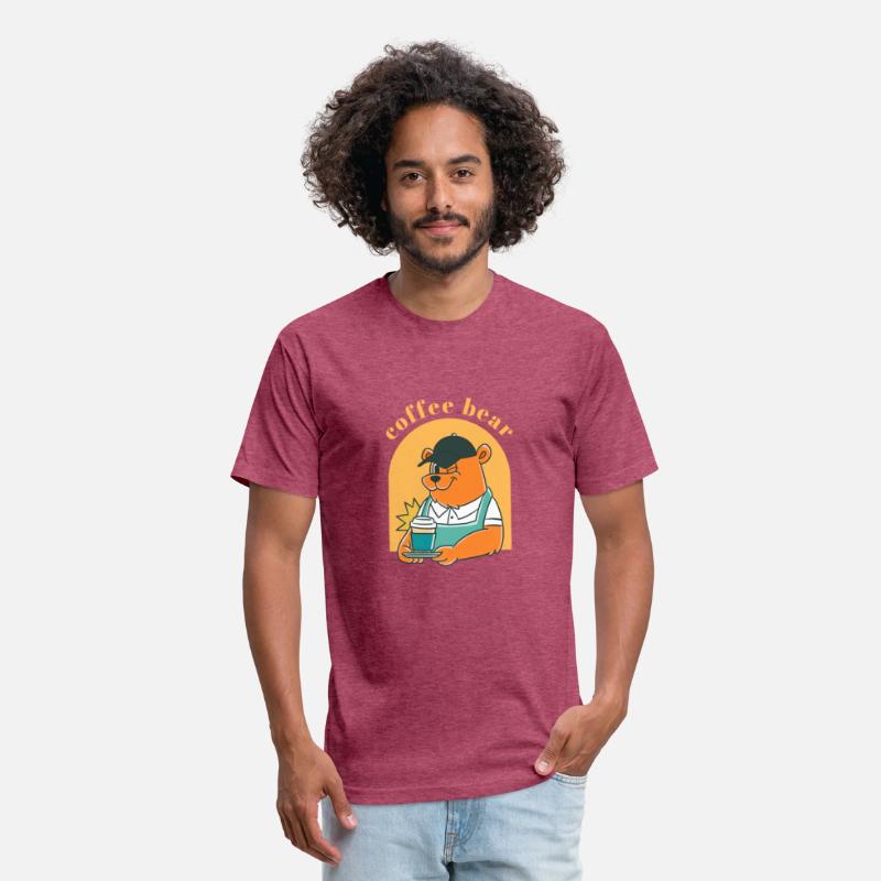 Black Yellow Illustrated Bear And Coffee T Shirt